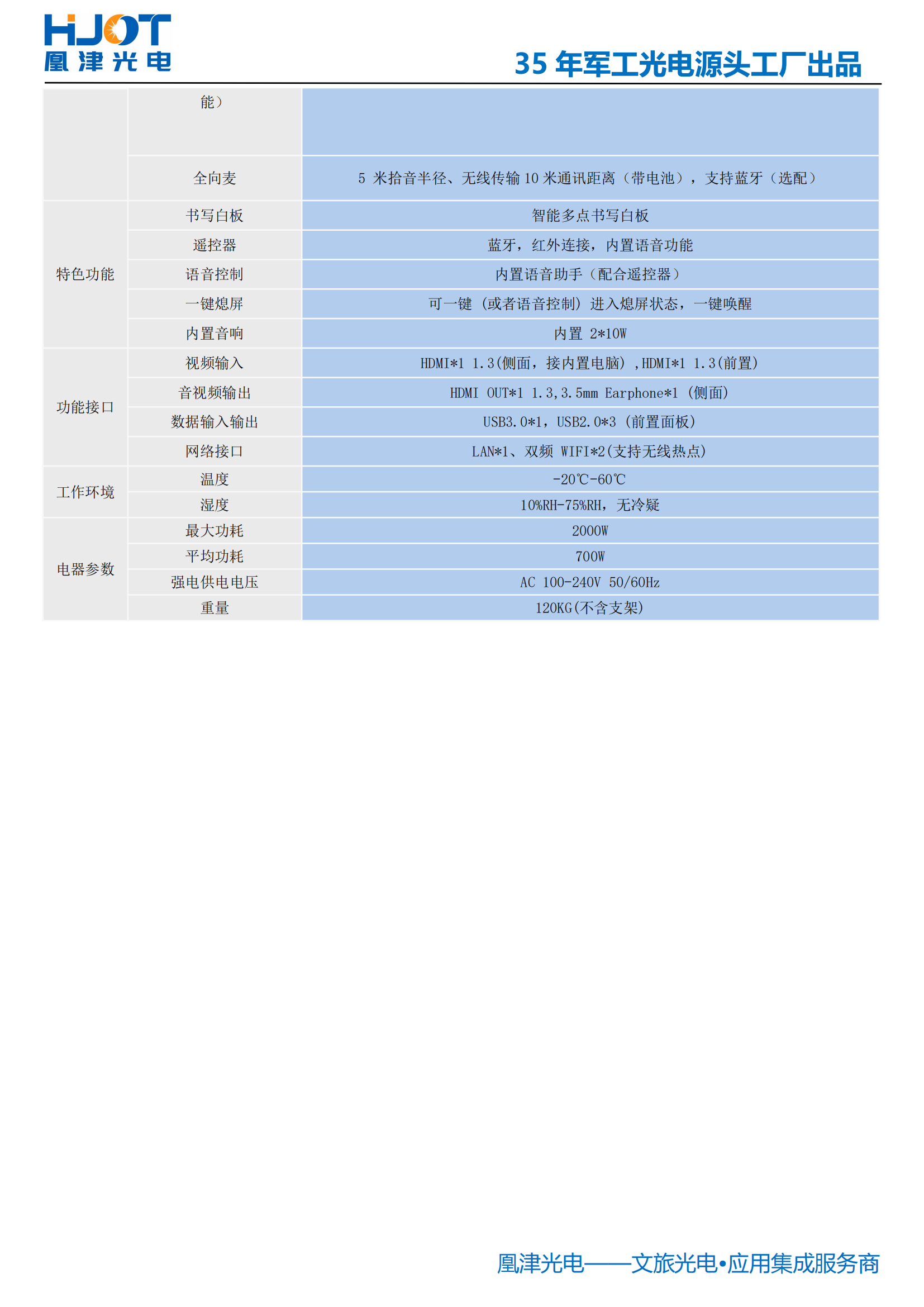 135寸LED會議一體機(jī)參數(shù)-凰津光電